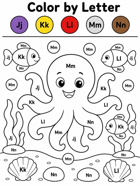 Color by Letter — printable template on Readkidz