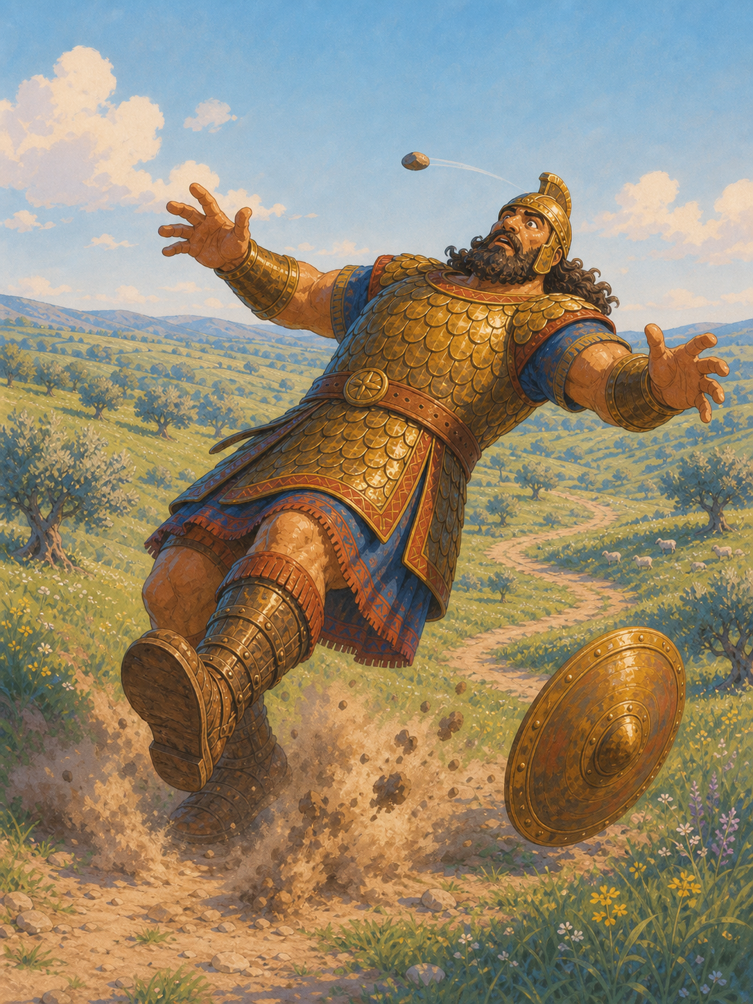 história de Davi e Golias para crianças — ilustração da página 8